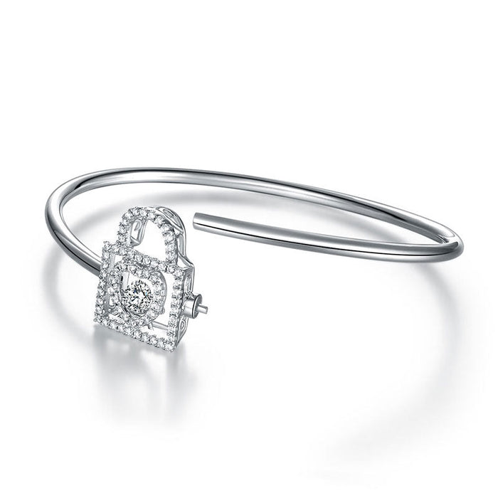 Heart Lock Dancing Stone Bangle Solid 925 Sterling Silver Good for Bridal Bridesmaid Gift XFB8011