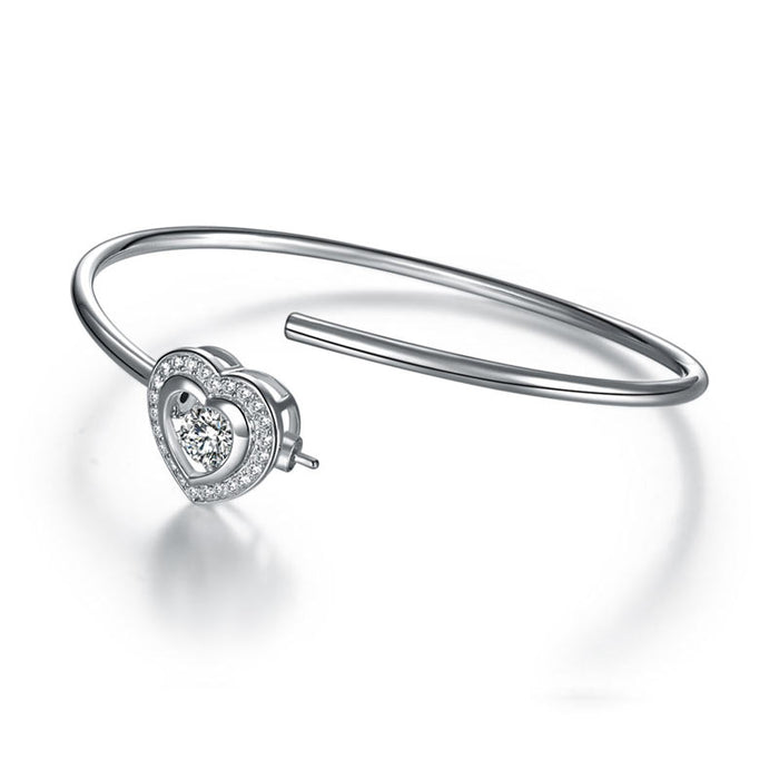 Dancing Stone Heart Bangle Solid 925 Sterling Silver Bridal Wedding XFB8014