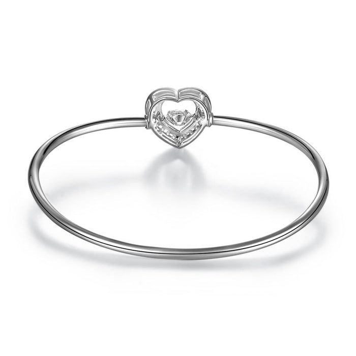 Dancing Stone Heart Bangle Solid 925 Sterling Silver Bridal Wedding XFB8014