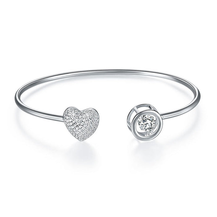 Dancing Stone Heart Bangle Solid 925 Sterling Silver Bridal Wedding XFB8016