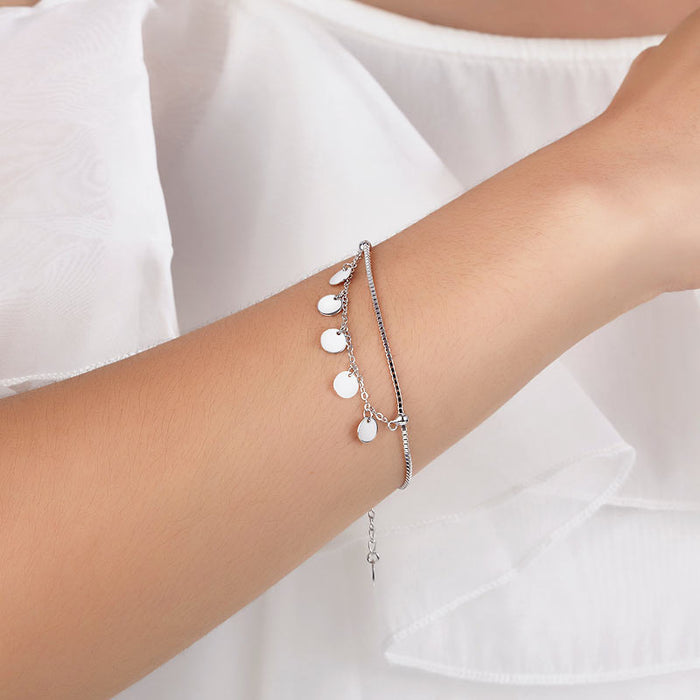 Solid 925 Sterling Silver Bracelet Dangle Circle Fashion Bridesmaid Wedding Gift XFB8021