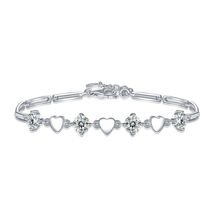 925 Pure Silver Lady Heart Simple Elegant Bracelet Adjustable XFB8042