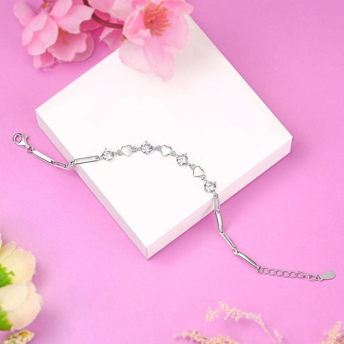 925 Pure Silver Lady Heart Simple Elegant Bracelet Adjustable XFB8042