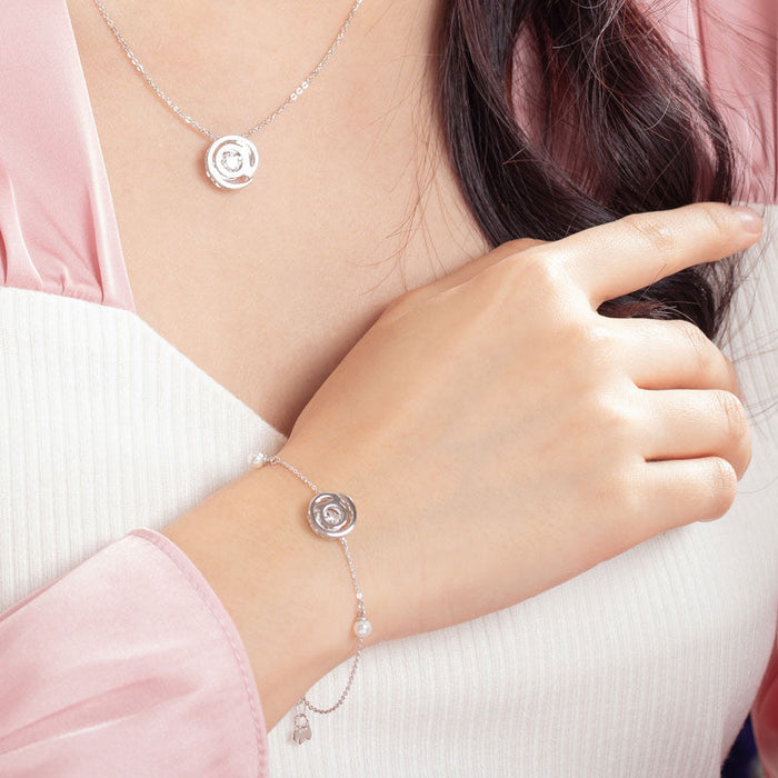 Moissanite Diamond Fresh Water Pearls @ Dancing Stone Bracelet 925 Sterling Silver MFB8129