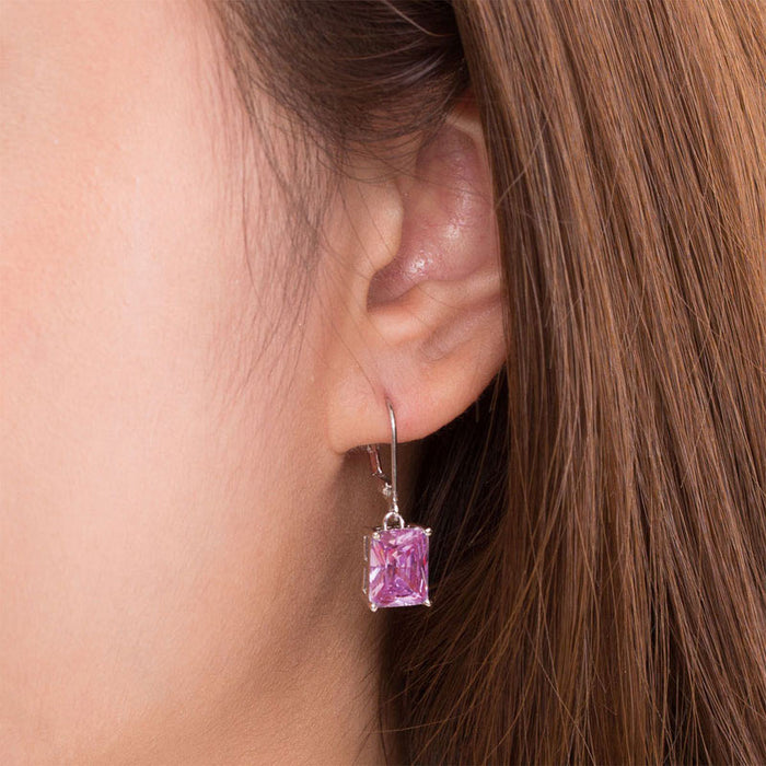 4 Carat Pink Simulated Sapphire 925 Sterling Silver Dangle Earrings XFE8036