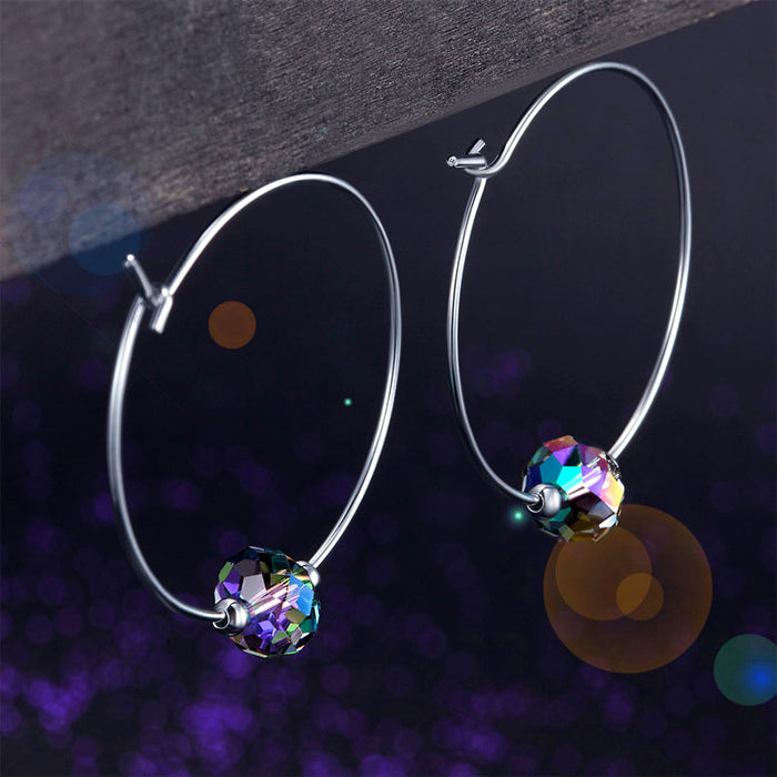Top Quality 925 Sterling Silver Hoop Earrings AB Austrian Crystal Party Birthday Gift XFE8136