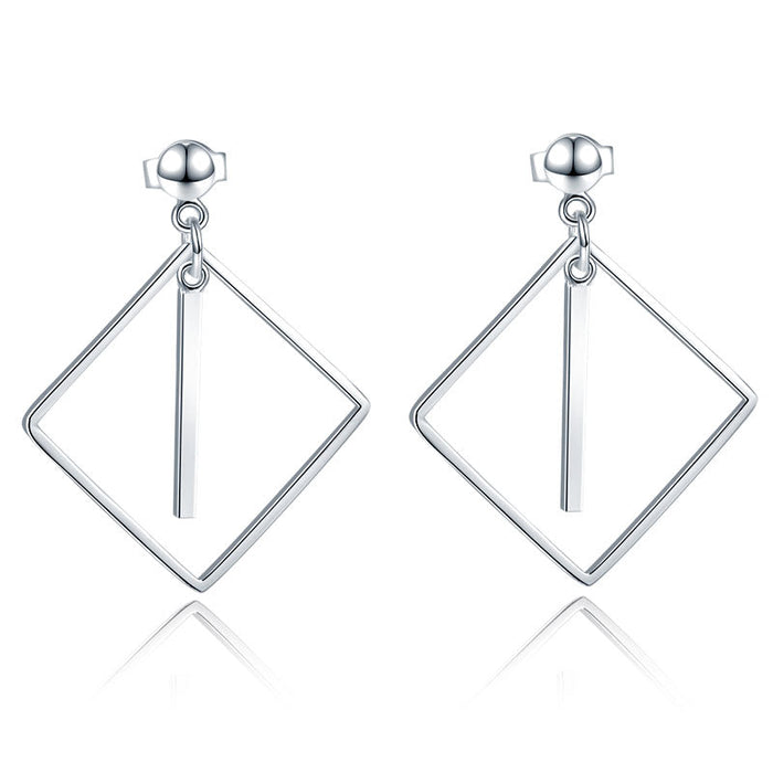 925 Sterling Silver Earrings Dangle Square Fashion Stylish Jewelry XFE8139