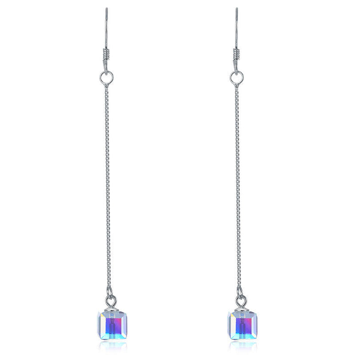 Top Quality Dangle Drop Line 925 Sterling Silver Earrings AB Austrian Crystal Party Birthday Gift XFE8142