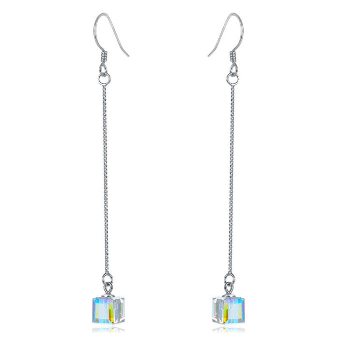Top Quality Dangle Drop Line 925 Sterling Silver Earrings AB Austrian Crystal Party Birthday Gift XFE8142