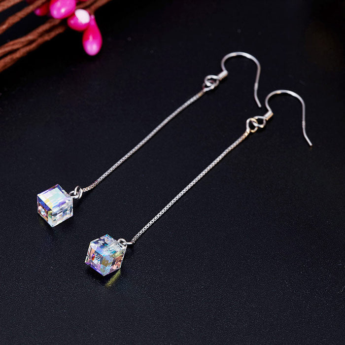 Top Quality Dangle Drop Line 925 Sterling Silver Earrings AB Austrian Crystal Party Birthday Gift XFE8142