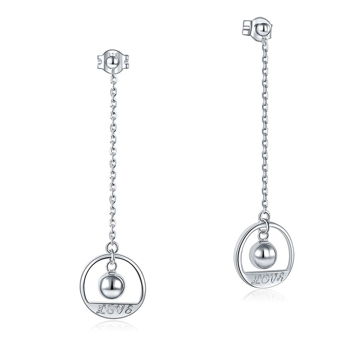Solid 925 Sterling Silver Long Drop Dangle Love Earrings