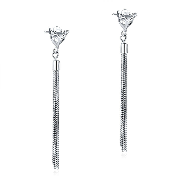 Solid 925 Sterling Silver Earrings Dangle Drop Fox Simple Elegant XFE8149