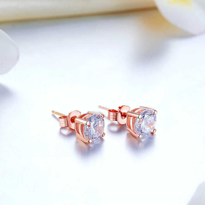 1 Carat Simulated Diamond Stud Earrings 925 Sterling Silver Rose Gold Plated  XFE8151