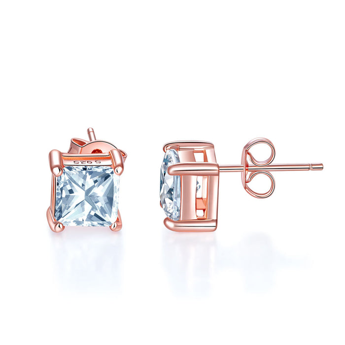 1 Ct Princess Cut Simulated Diamond Stud Earrings 925 Sterling Silver Rose Gold Plated XFE8153