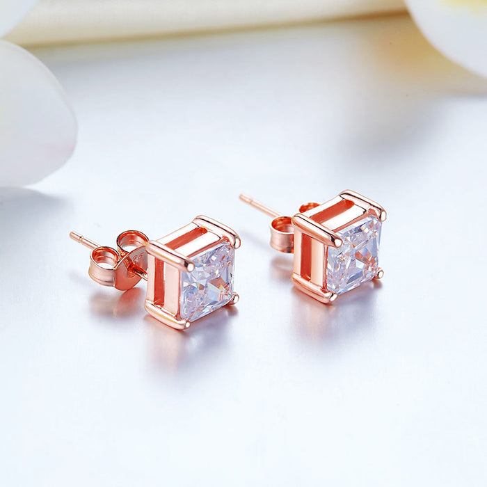1 Ct Princess Cut Simulated Diamond Stud Earrings 925 Sterling Silver Rose Gold Plated XFE8153