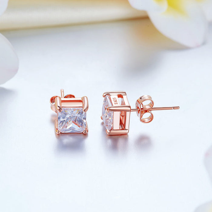 1 Ct Princess Cut Simulated Diamond Stud Earrings 925 Sterling Silver Rose Gold Plated XFE8153