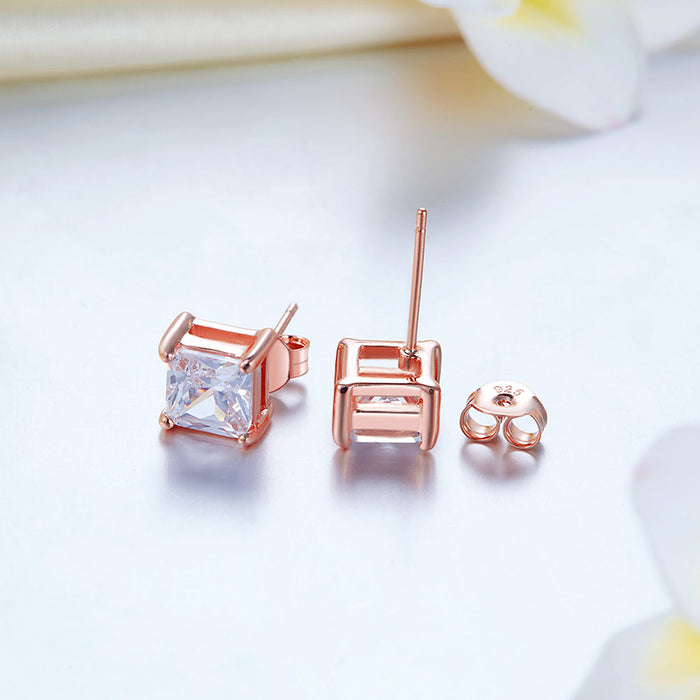 1 Ct Princess Cut Simulated Diamond Stud Earrings 925 Sterling Silver Rose Gold Plated XFE8153