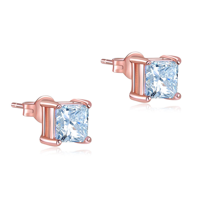 1 Ct Princess Cut Simulated Diamond Stud Earrings 925 Sterling Silver Rose Gold Plated XFE8153