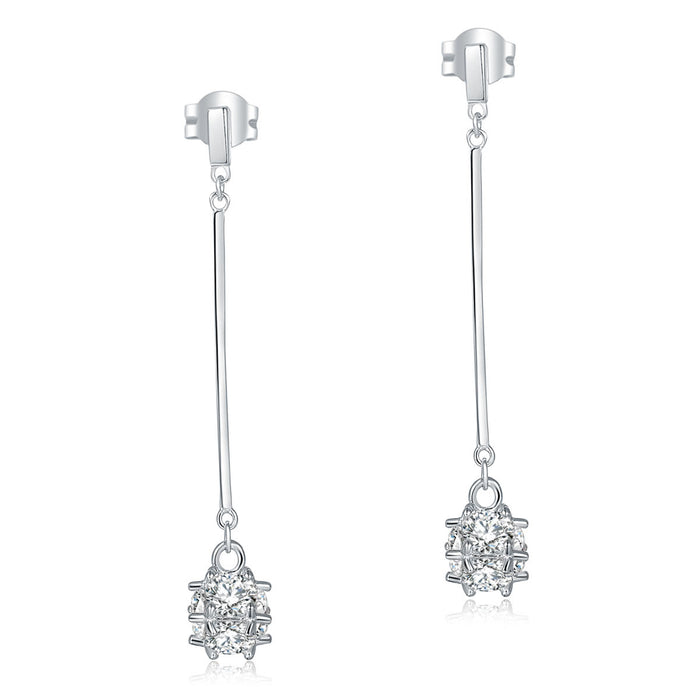 Elegant Solid 925 Sterling Silver Earrings Dangle Cube Simulated Diamonds