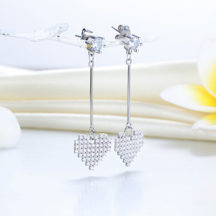 Dangle Heart Solid 925 Sterling Silver Earrings Evening / Fashion Bridal Bridesmaid