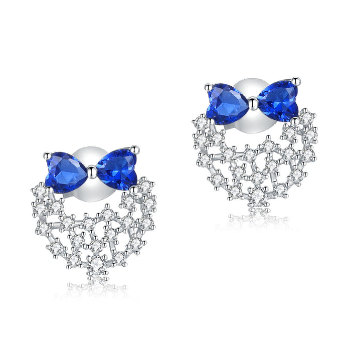 Solid 925 Sterling Silver Stud Earrings Blue Simulated Diamonds