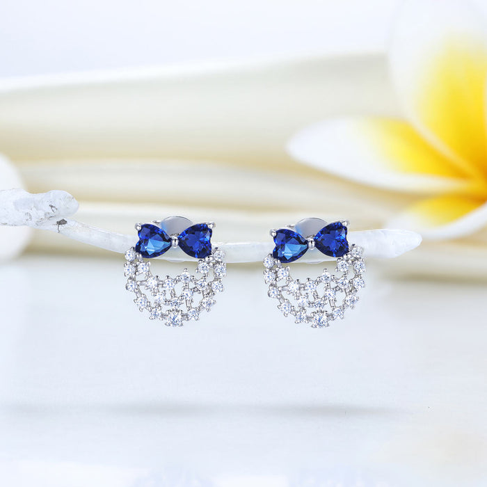 Solid 925 Sterling Silver Stud Earrings Blue Simulated Diamonds