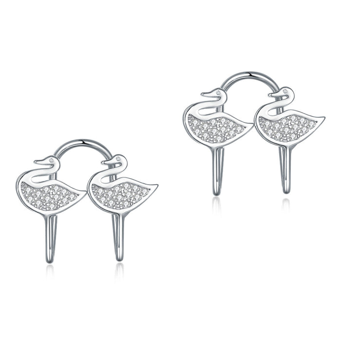Solid 925 Sterling Silver Clip on Earrings Swan