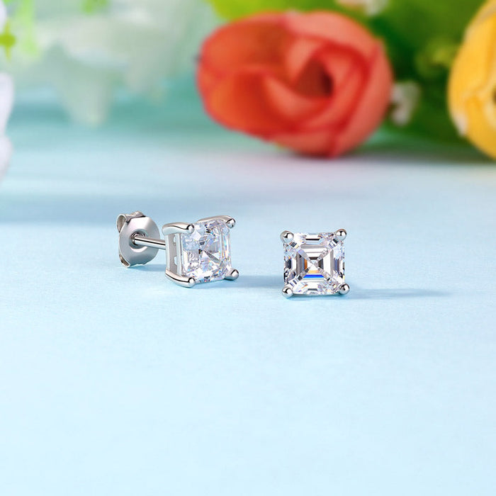 1 Ct Asscher Cut Simulated Diamond Stud Earrings 925 Sterling Silver XFE8183