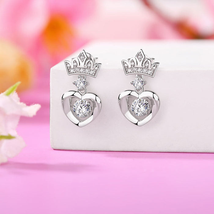 Dancing Stone Dangle Crown Earrings 925 Sterling Silver XFE8199