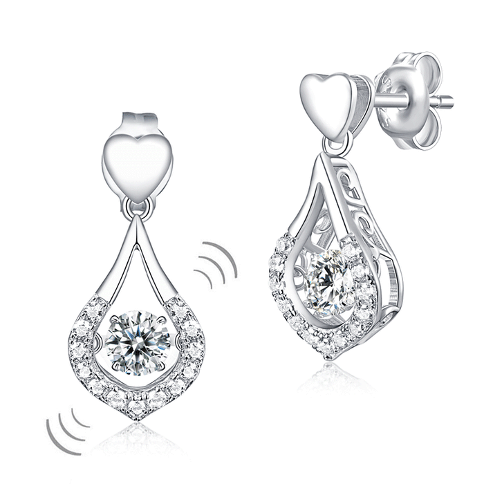 Dancing Stone Earrings Heart Tear Drop 925 Sterling Silver XFE8200