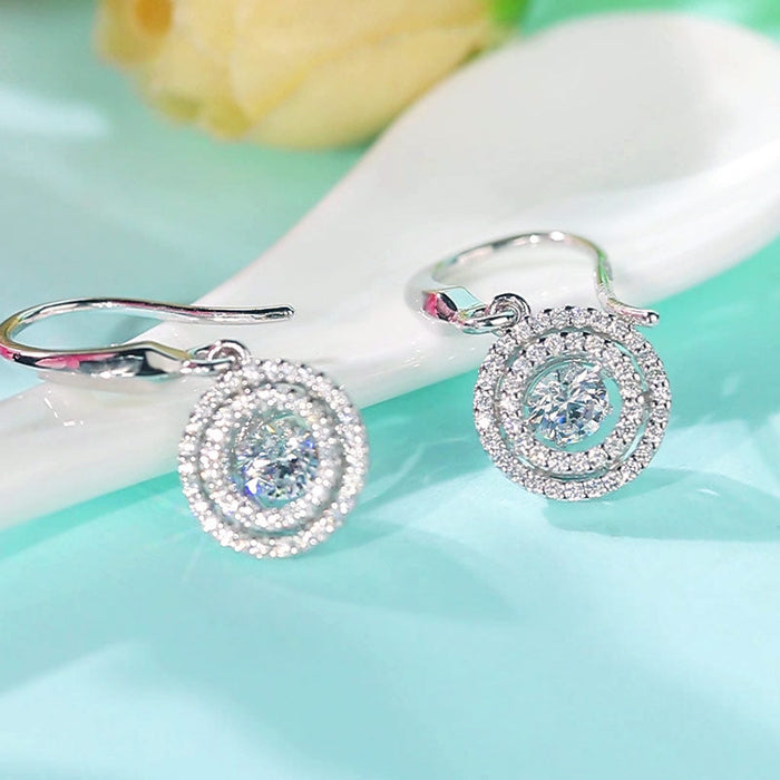 Dancing Stone Earrings Dangle Halo Hook 925 Sterling Silver XFE8201