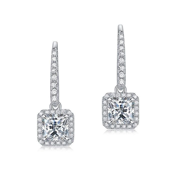 Princess Cut 0.8 Carat Moissanite Diamond Dangle Earrings 925 Sterling Silver MFE8205