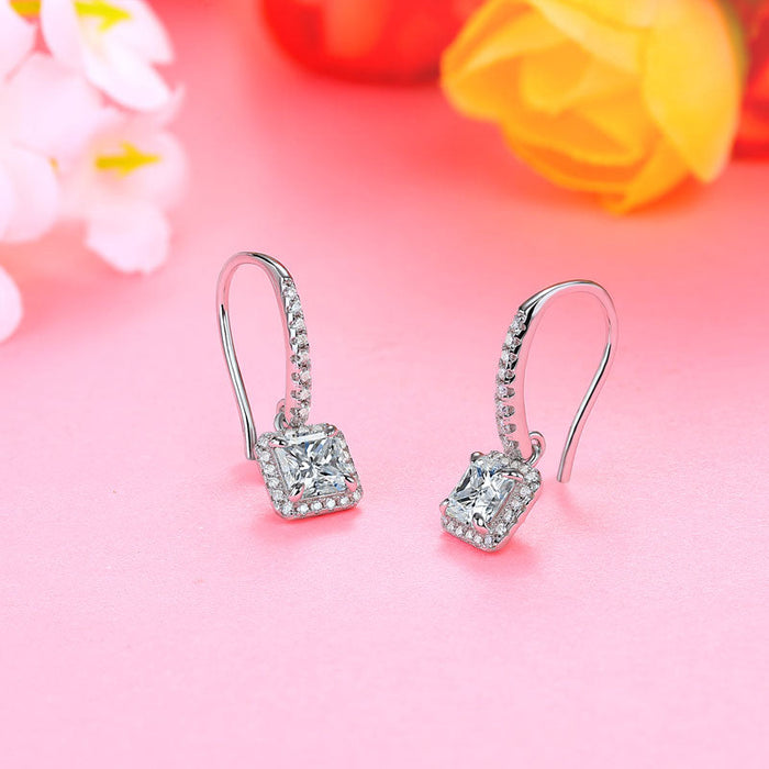 Princess Cut 0.8 Carat Moissanite Diamond Dangle Earrings 925 Sterling Silver MFE8205