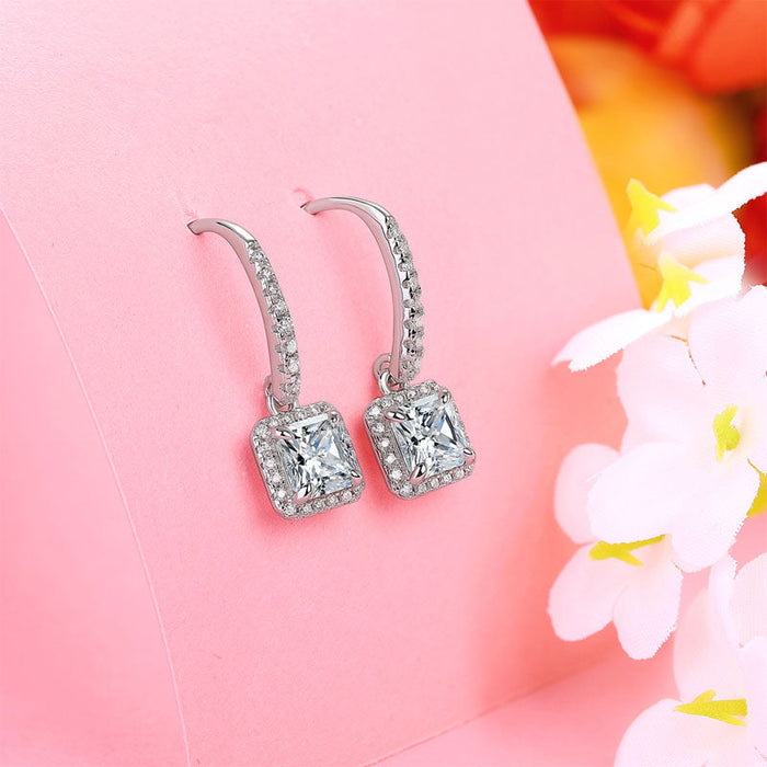 Princess Cut 0.8 Carat Moissanite Diamond Dangle Earrings 925 Sterling Silver MFE8205
