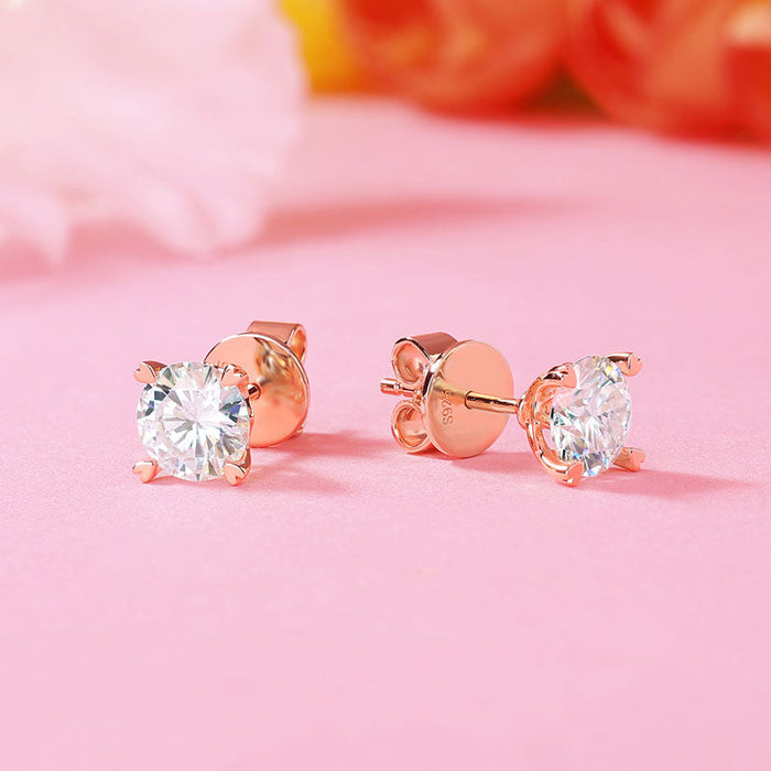 1 Carat Moissanite Diamond Heart Claws Earrings 925 Sterling Silver Rose Gold Plated MFE8206