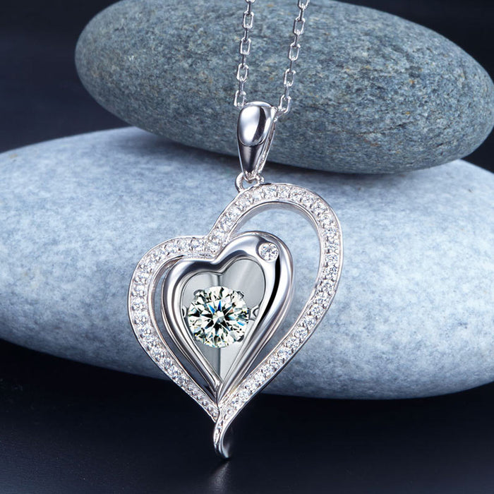 Dancing Stone Heart Pendant Necklace 925 Sterling Silver Good for Wedding Bridesmaid Gift XFN8047