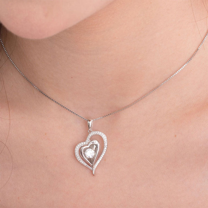 Dancing Stone Heart Pendant Necklace 925 Sterling Silver Good for Wedding Bridesmaid Gift XFN8047