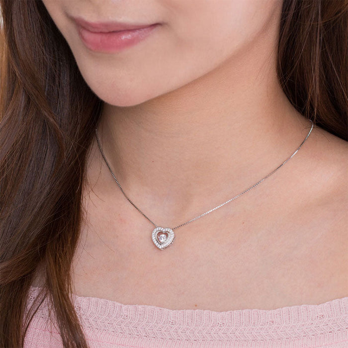 Dancing Stone Heart Pendant Necklace 925 Sterling Silver Good for Bridal Bridesmaid Gift XFN8051