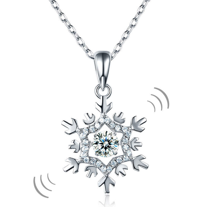 Dancing Stone Snowflake Pendant Necklace 925 Sterling Silver Good for Bridal Bridesmaid Gift XFN8055