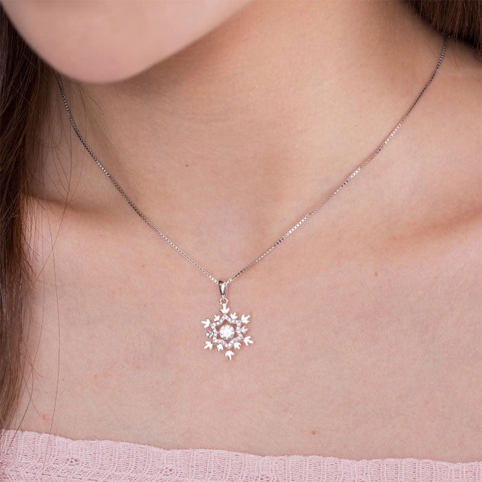 Dancing Stone Snowflake Pendant Necklace 925 Sterling Silver Good for Bridal Bridesmaid Gift XFN8055