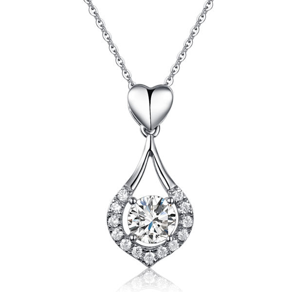 Heart Tear Drop Pendant Necklace 925 Sterling Silver Jewelry Simulated Diamond XFN8059