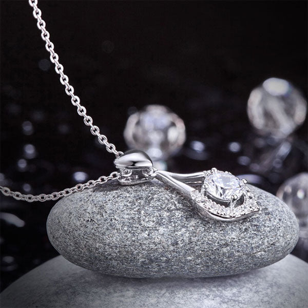 Dancing Stone Heart Tear Drop Pendant Necklace 925 Sterling Silver XFN8134