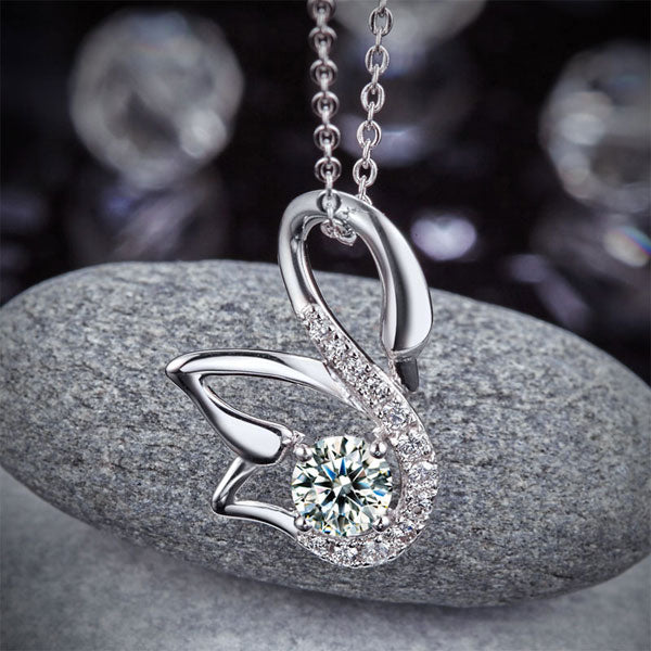 Swan Pendant Necklace 925 Sterling Silver Jewelry Simulated Diamond XFN8061