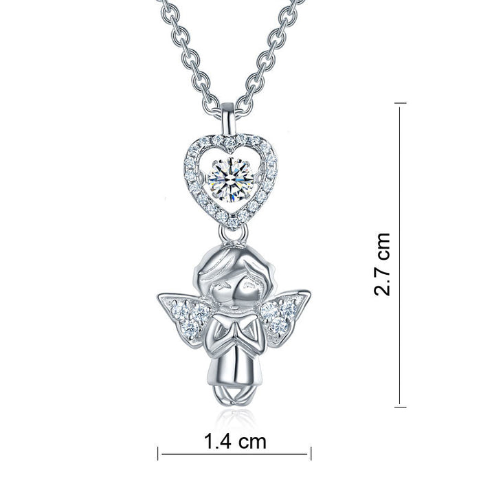 Angel Heart Dancing Stone Kids Girl Pendant Necklace Solid 925 Sterling Silver Children Jewelry XFN8068