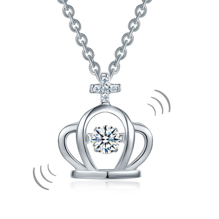 Crown Dancing Stone Kids Girl Pendant Necklace Solid 925 Sterling Silver Children Jewelry XFN8071