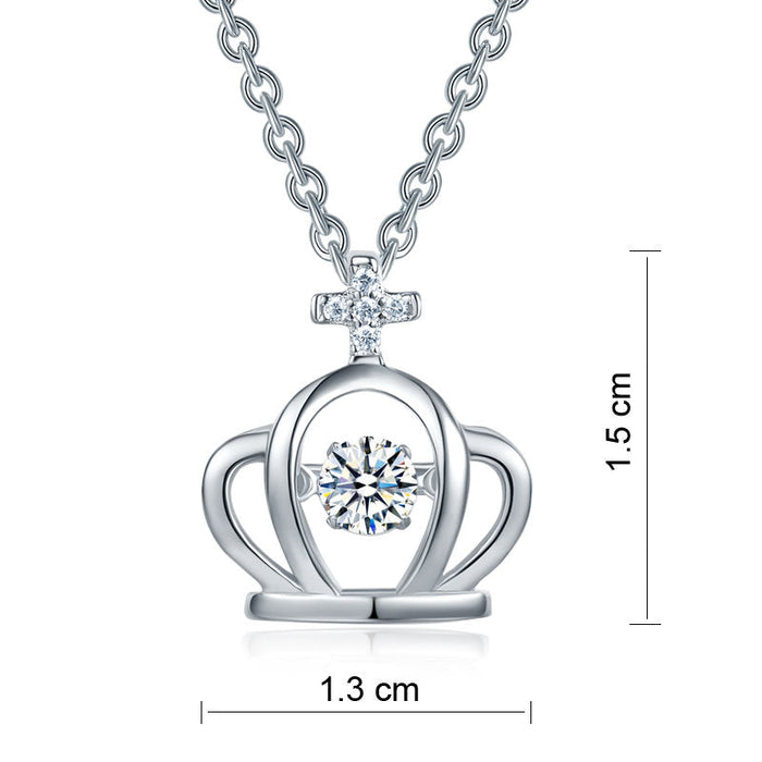 Crown Dancing Stone Kids Girl Pendant Necklace Solid 925 Sterling Silver Children Jewelry XFN8071