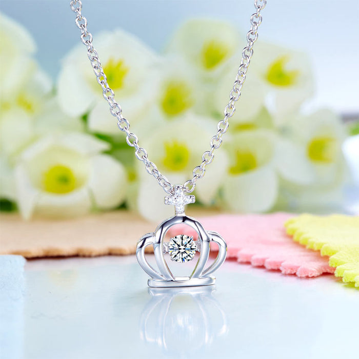 Crown Dancing Stone Kids Girl Pendant Necklace Solid 925 Sterling Silver Children Jewelry XFN8071