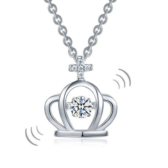 Crown Dancing Stone Kids Girl Pendant Necklace Solid 925 Sterling Silver Children Jewelry XFN8071