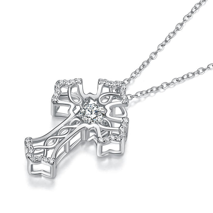 Vintage Style Cross Dancing Stone Pendant Necklace 925 Sterling Silver XFN8080