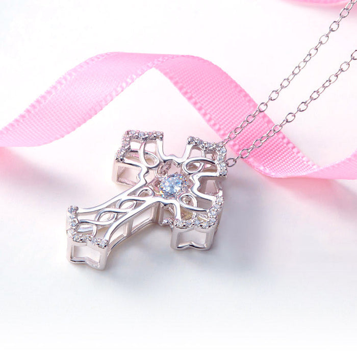 Vintage Style Cross Dancing Stone Pendant Necklace 925 Sterling Silver XFN8080